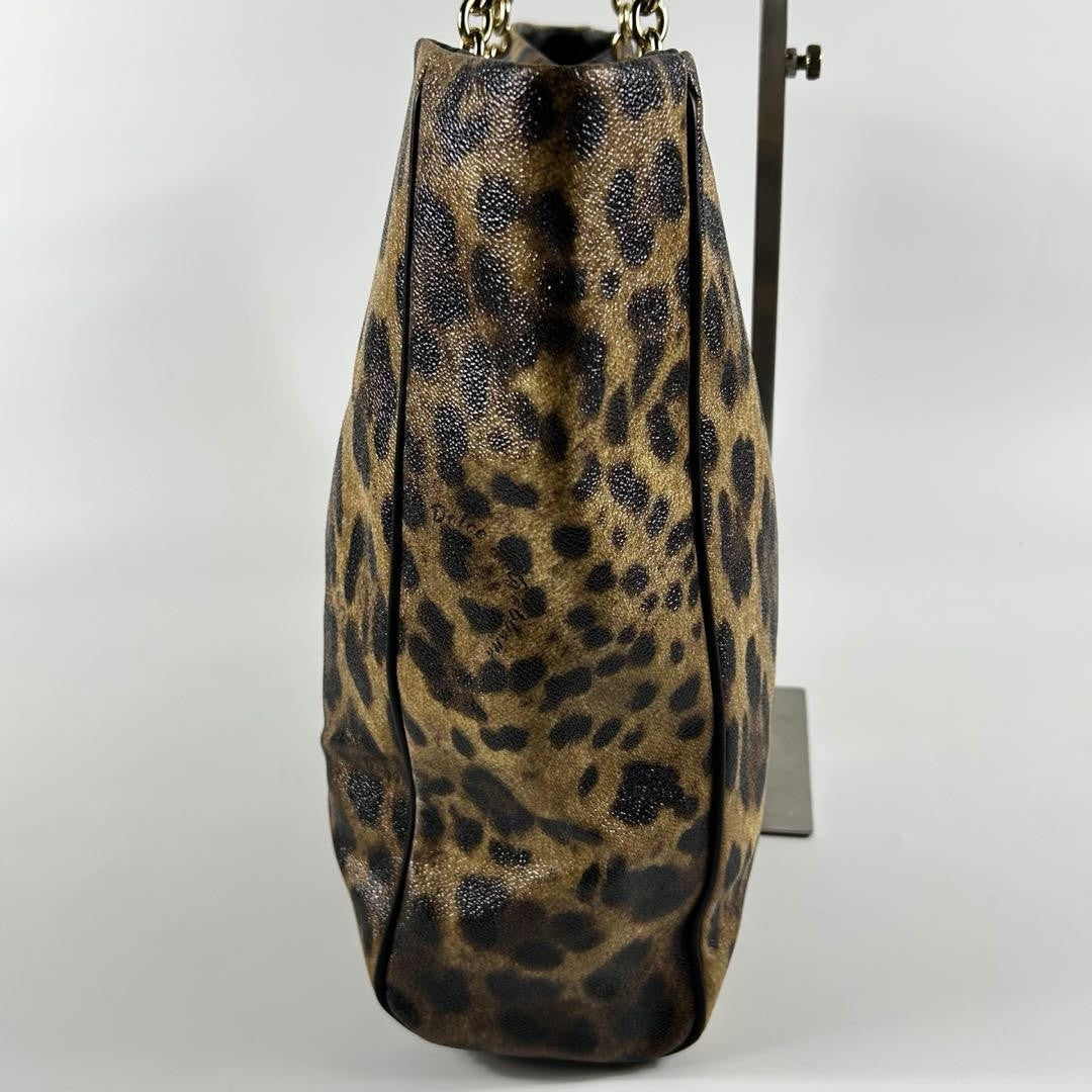 Dolce & Gabbana Hand Bag Tote Purse Leopard PVC Leather Brown Authentic
