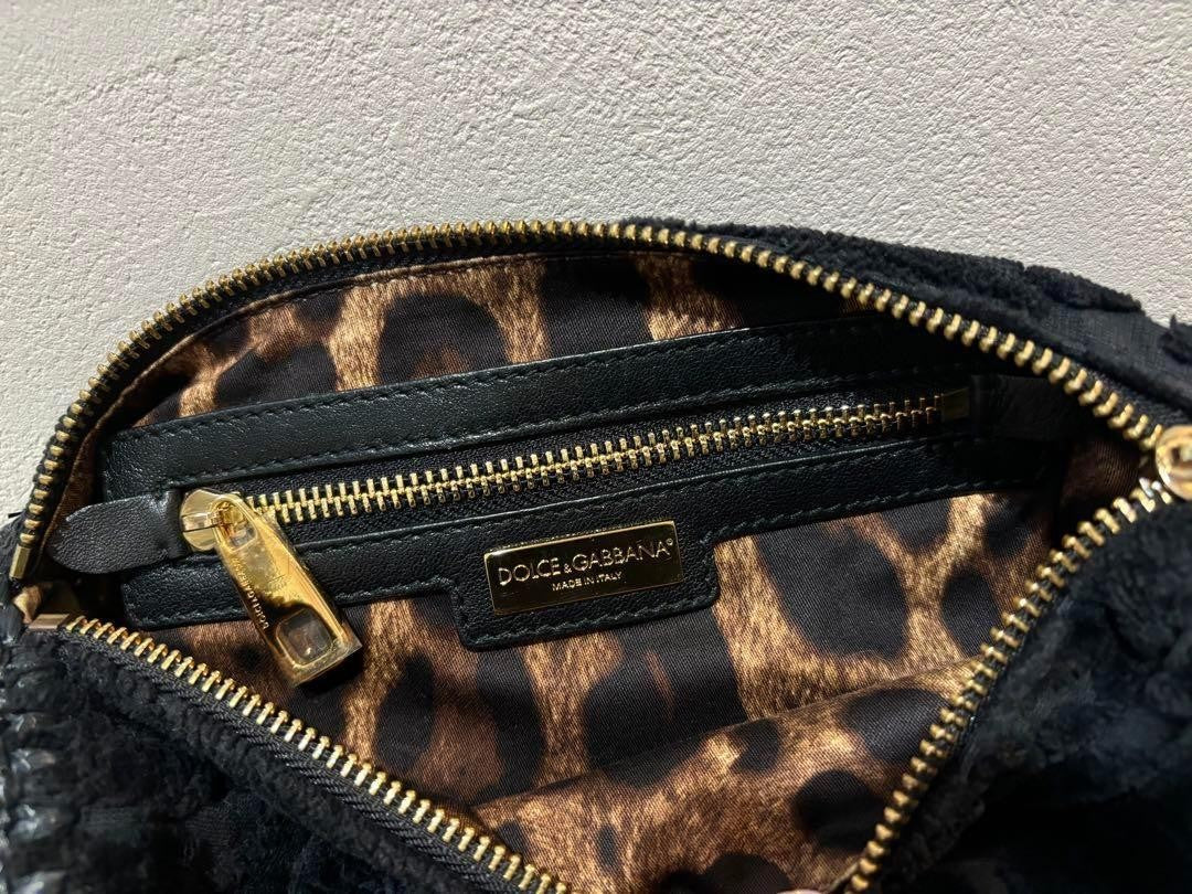 Dolce & Gabbana Shoulder Bag Purse 2way Leopard Black Authentic