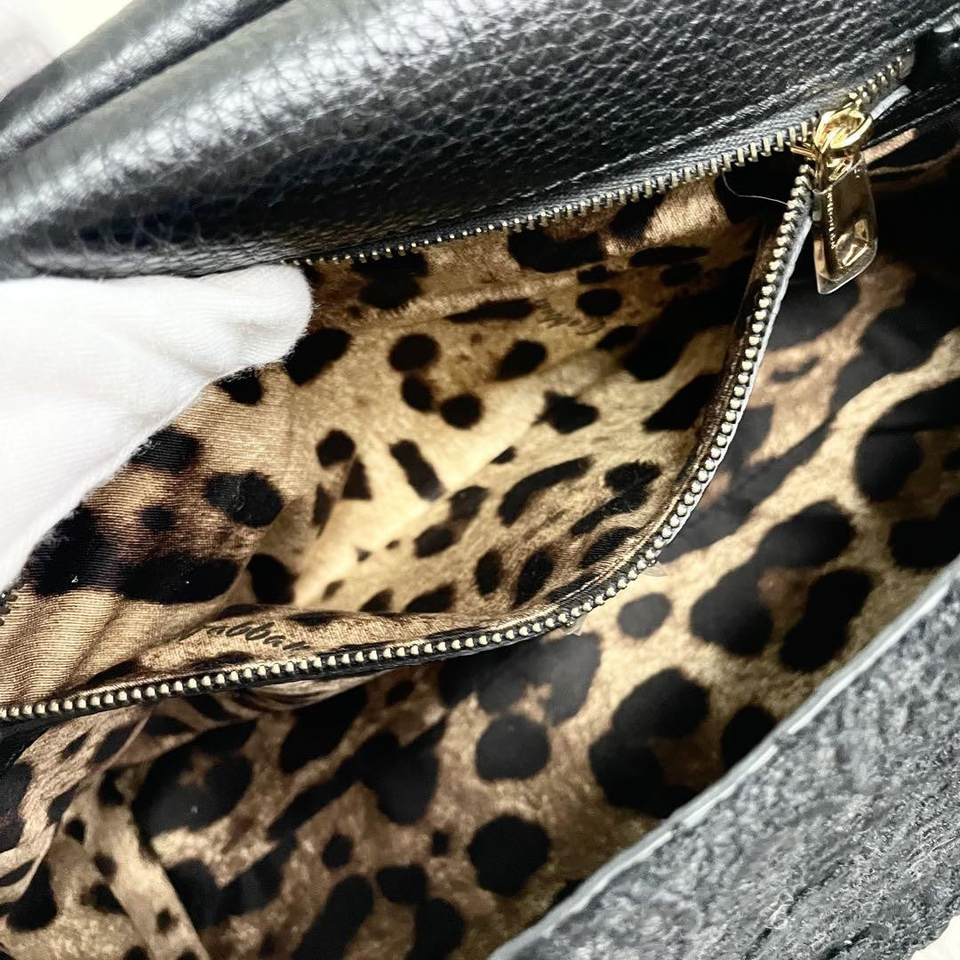 Dolce & Gabbana Hand Shoulder Bag Tote Purse 2way Leopard Leather Canvas Black