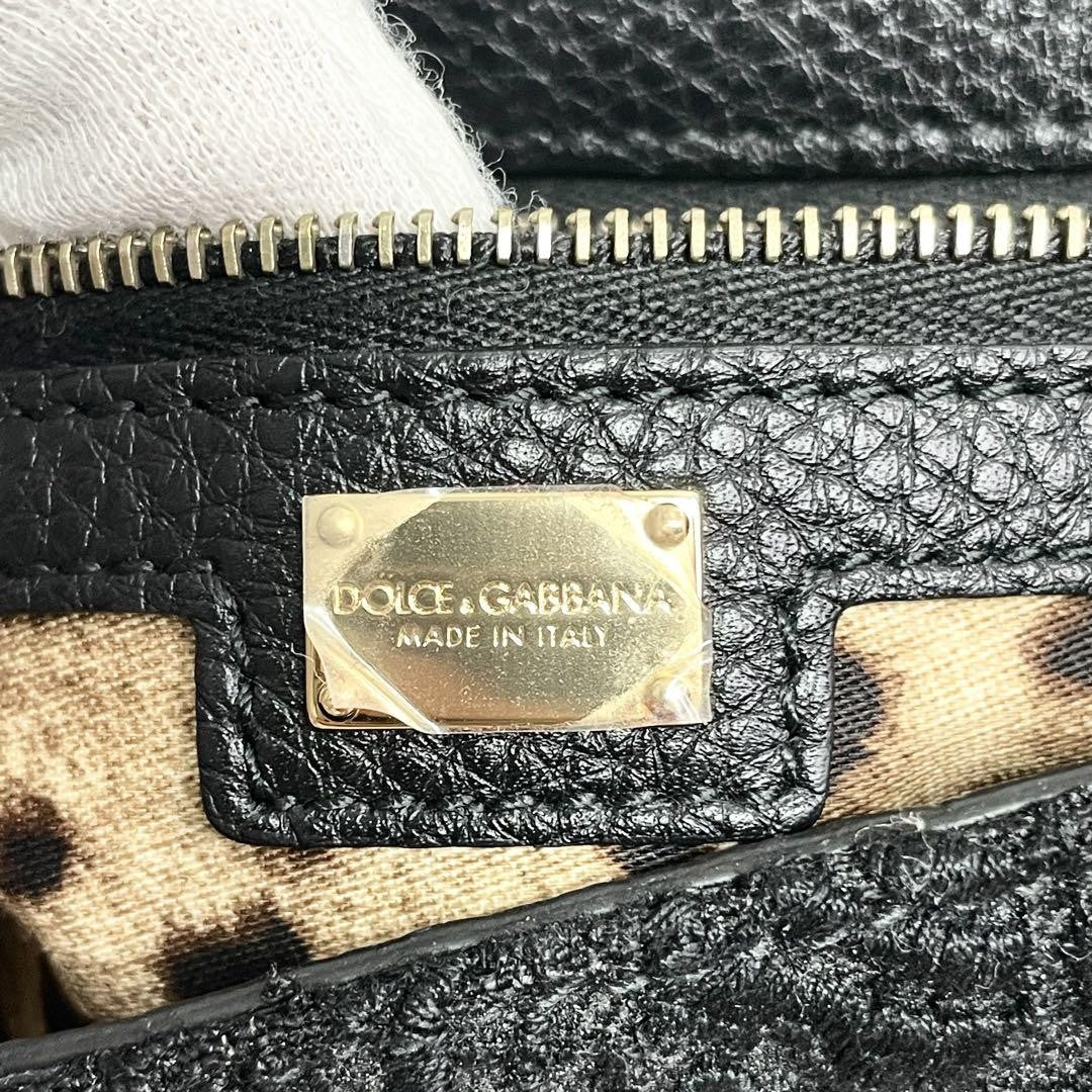 Dolce & Gabbana Hand Shoulder Bag Tote Purse 2way Leopard Leather Canvas Black