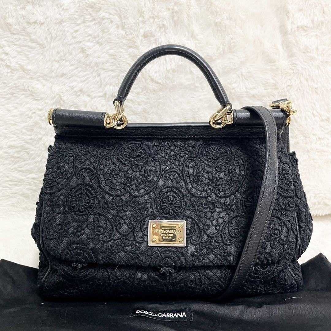Dolce & Gabbana Hand Shoulder Bag Tote Purse 2way Leopard Leather Canvas Black