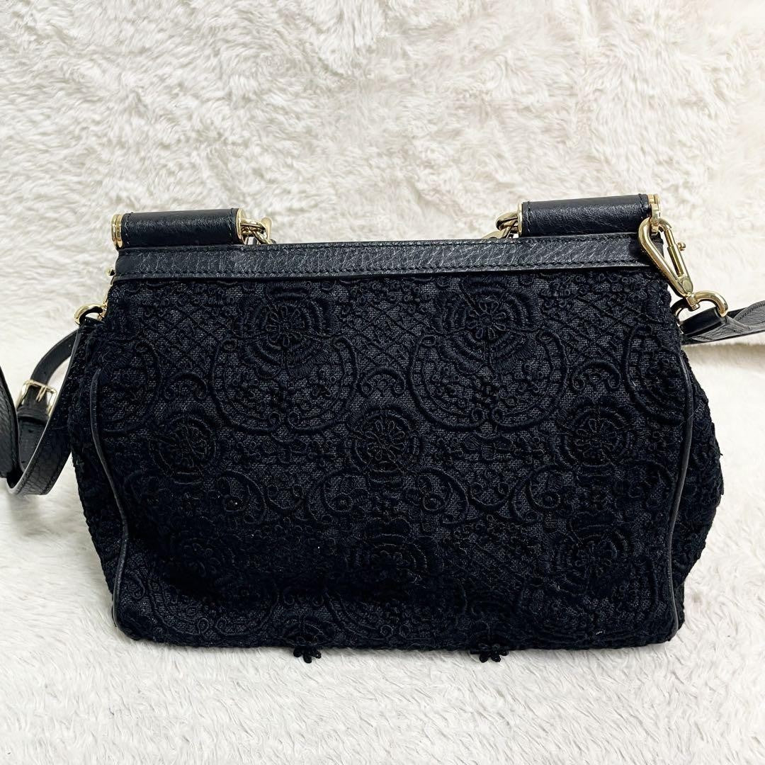 Dolce & Gabbana Hand Shoulder Bag Tote Purse 2way Leopard Leather Canvas Black