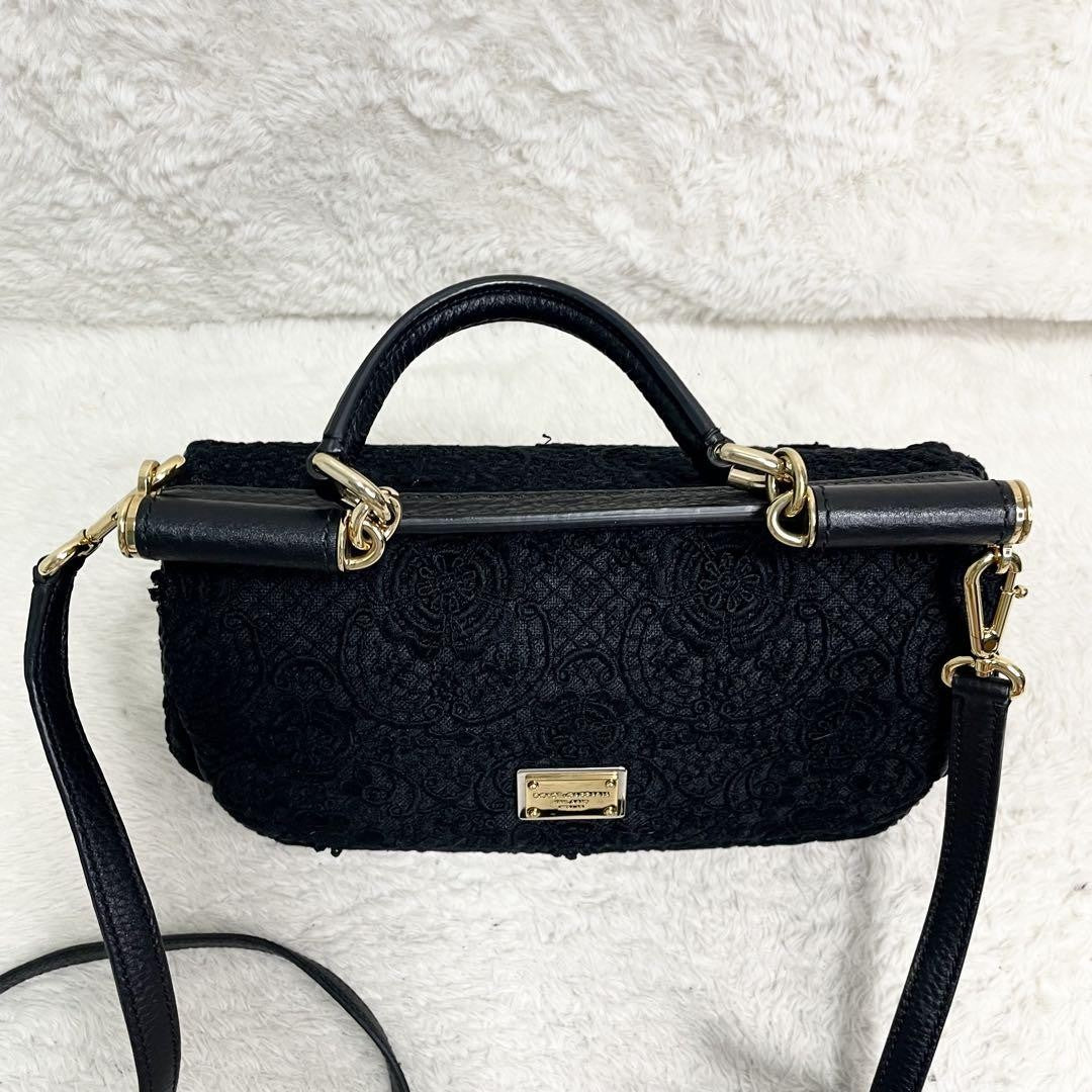 Dolce & Gabbana Hand Shoulder Bag Tote Purse 2way Leopard Leather Canvas Black