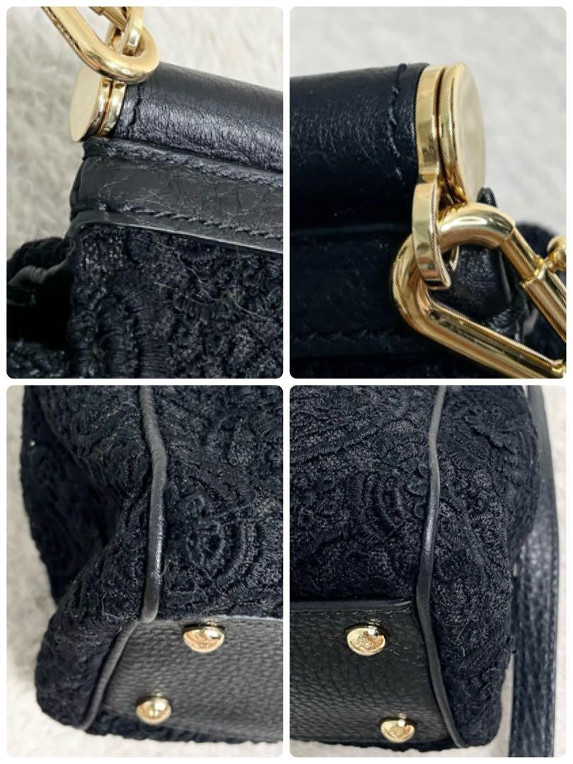 Dolce & Gabbana Hand Shoulder Bag Tote Purse 2way Leopard Leather Canvas Black