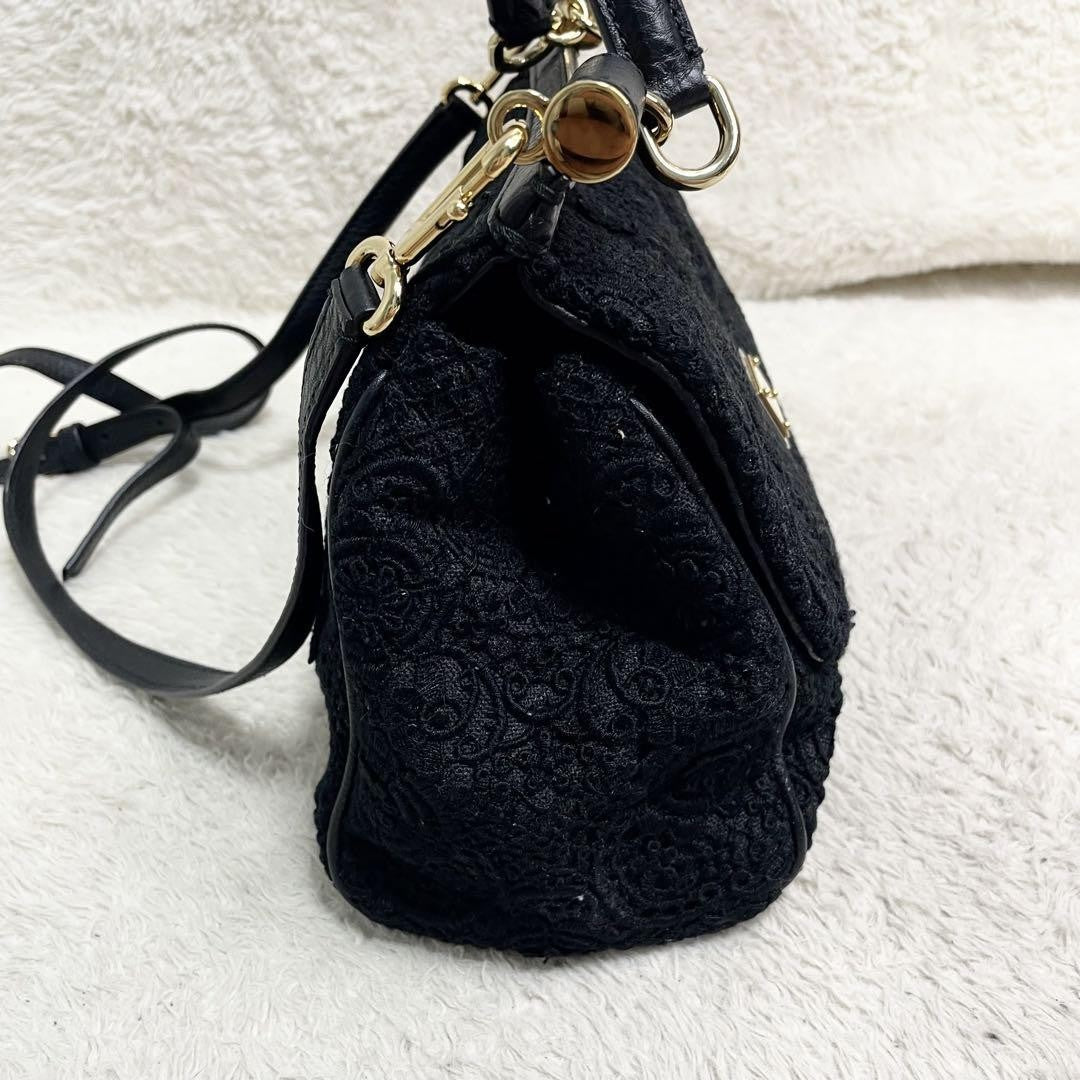 Dolce & Gabbana Hand Shoulder Bag Tote Purse 2way Leopard Leather Canvas Black