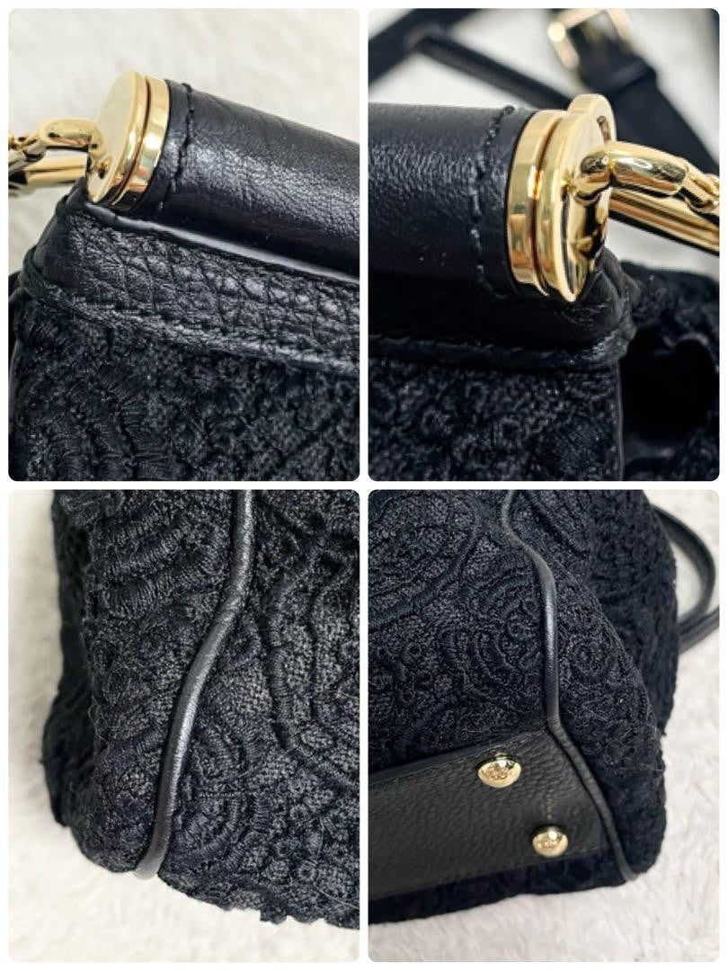 Dolce & Gabbana Hand Shoulder Bag Tote Purse 2way Leopard Leather Canvas Black