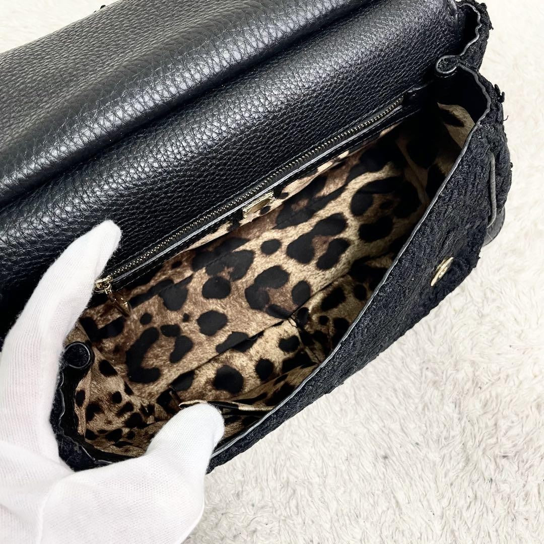 Dolce & Gabbana Hand Shoulder Bag Tote Purse 2way Leopard Leather Canvas Black