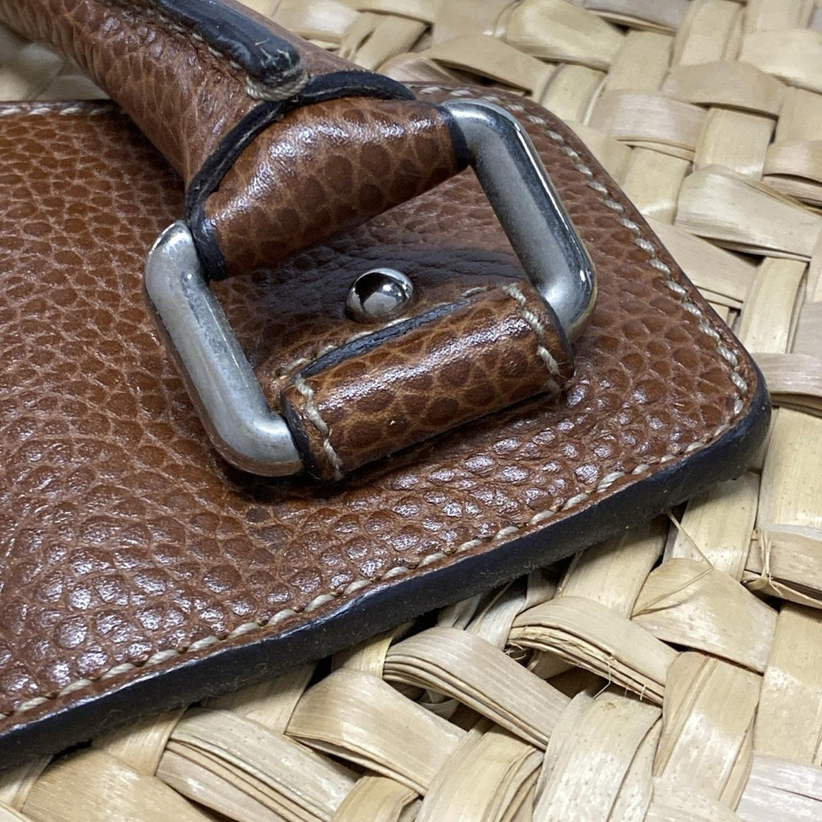 Dolce & Gabbana Hand Bag Tote Purse Leopard Straw Leather Beige Dark Brown Auth