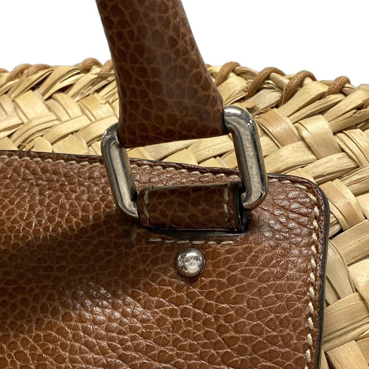Dolce & Gabbana Hand Bag Tote Purse Leopard Straw Leather Beige Dark Brown Auth
