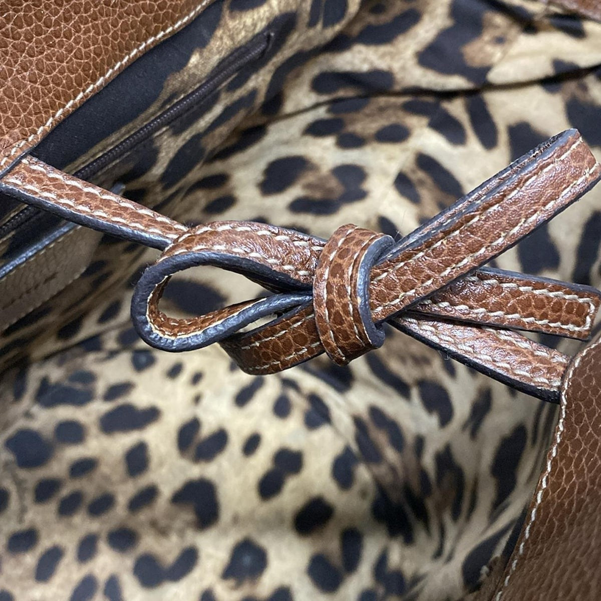 Dolce & Gabbana Hand Bag Tote Purse Leopard Straw Leather Beige Dark Brown Auth