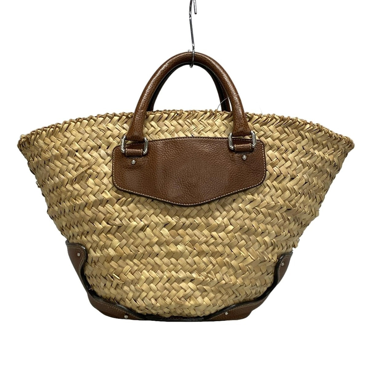 Dolce & Gabbana Hand Bag Tote Purse Leopard Straw Leather Beige Dark Brown Auth