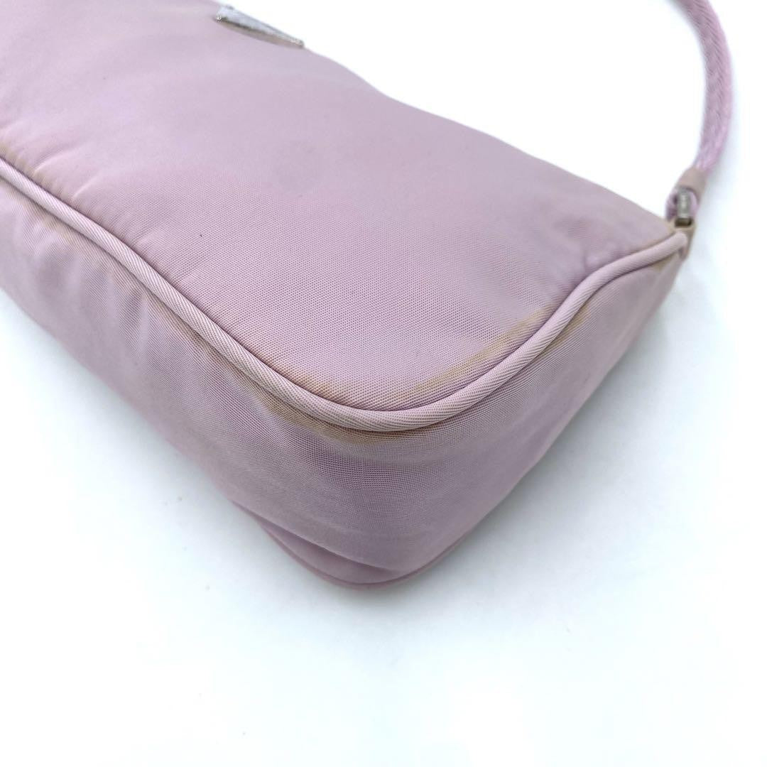 PRADA Accessory Pouch Hand Bag Tote Purse Logo Nylon Light Pink Purple Authentic