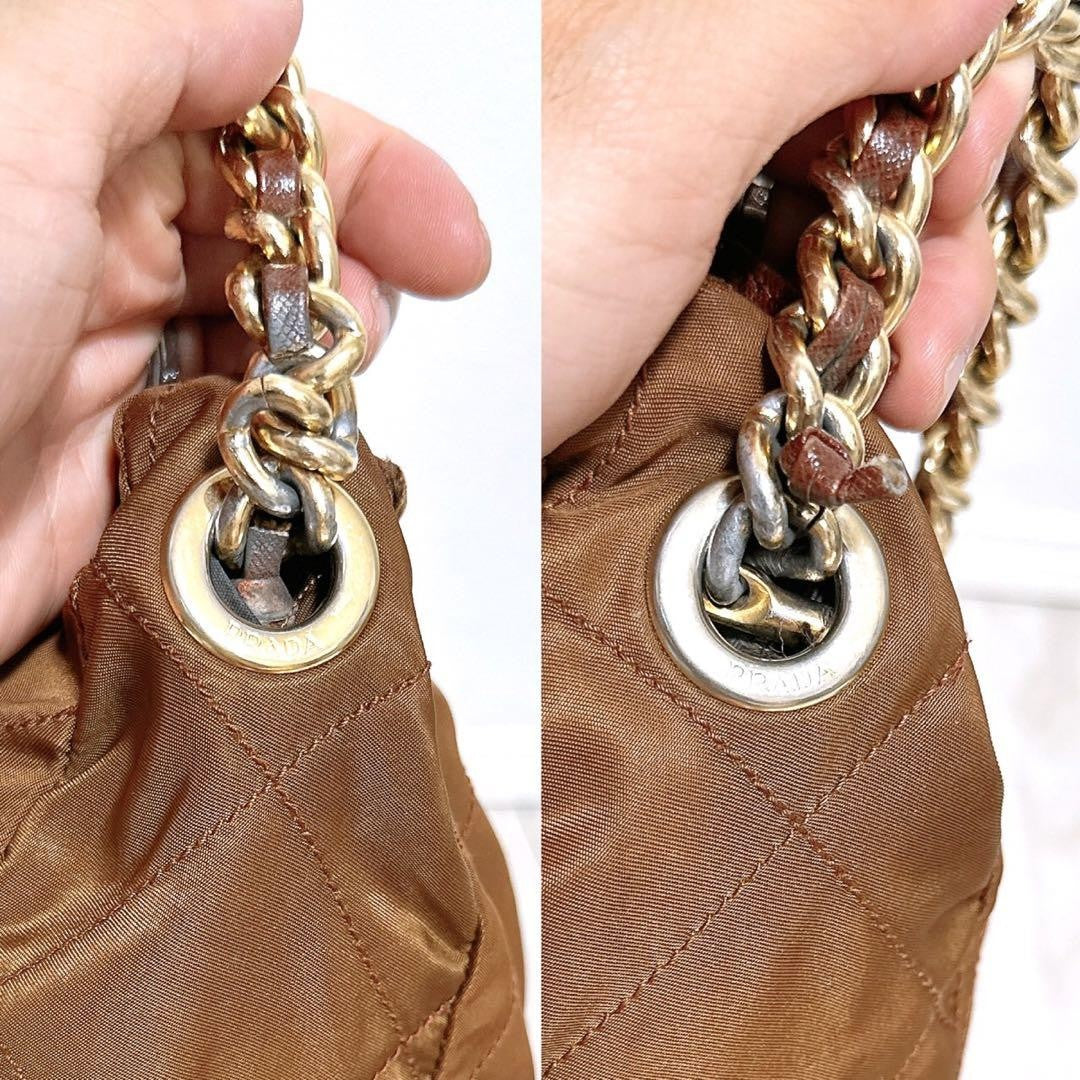 PRADA Hand Bag Tote Purse Logo Chain Nylon Authentic