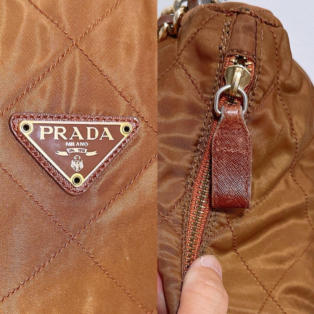PRADA Hand Bag Tote Purse Logo Chain Nylon Authentic