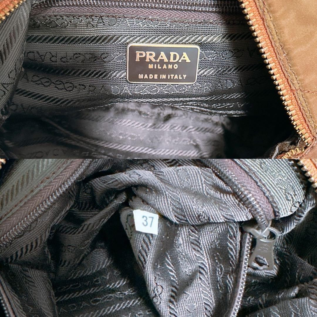 PRADA Hand Bag Tote Purse Logo Chain Nylon Authentic