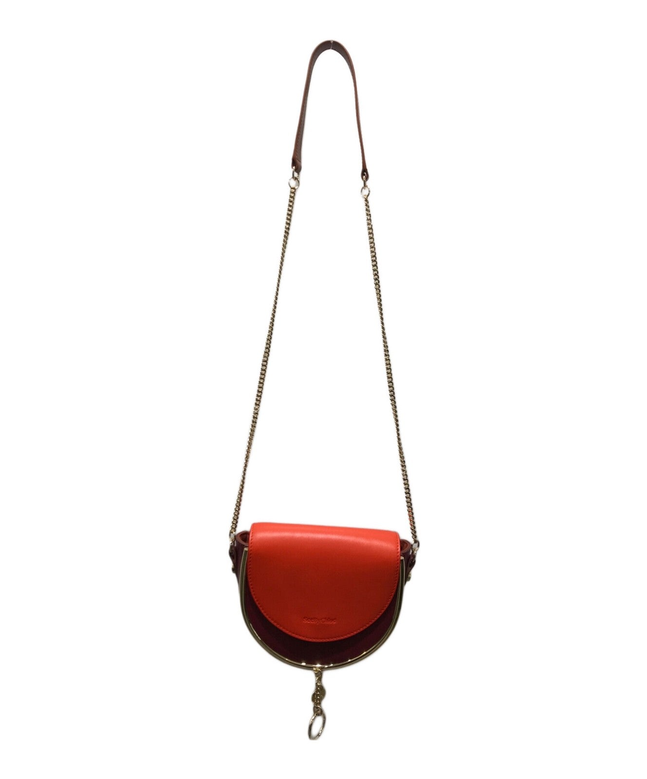 See By Chloe Shoulder Bag Purse mara bicolor evening bag Red Orange Authentic