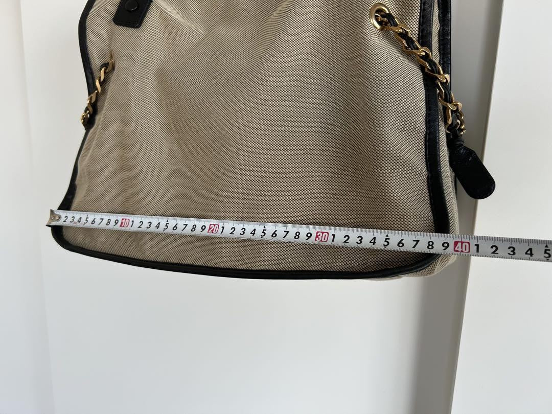 Chloe Hand Bag Tote Bag Canvas Leather Beige Black Authentic
