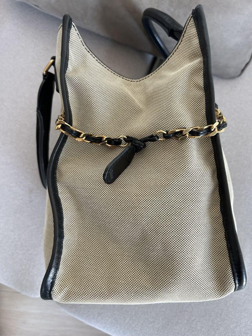 Chloe Hand Bag Tote Bag Canvas Leather Beige Black Authentic