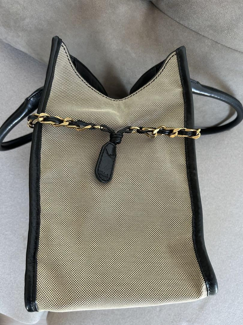 Chloe Hand Bag Tote Bag Canvas Leather Beige Black Authentic