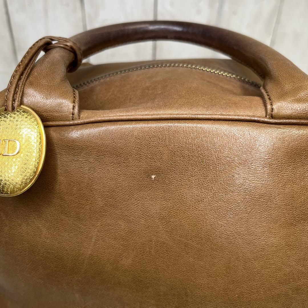 Christian Dior Hand Bag Tote Purse CD Leather Brown Authentic