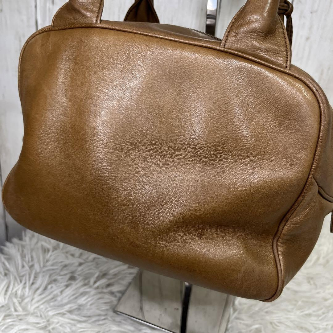 Christian Dior Hand Bag Tote Purse CD Leather Brown Authentic