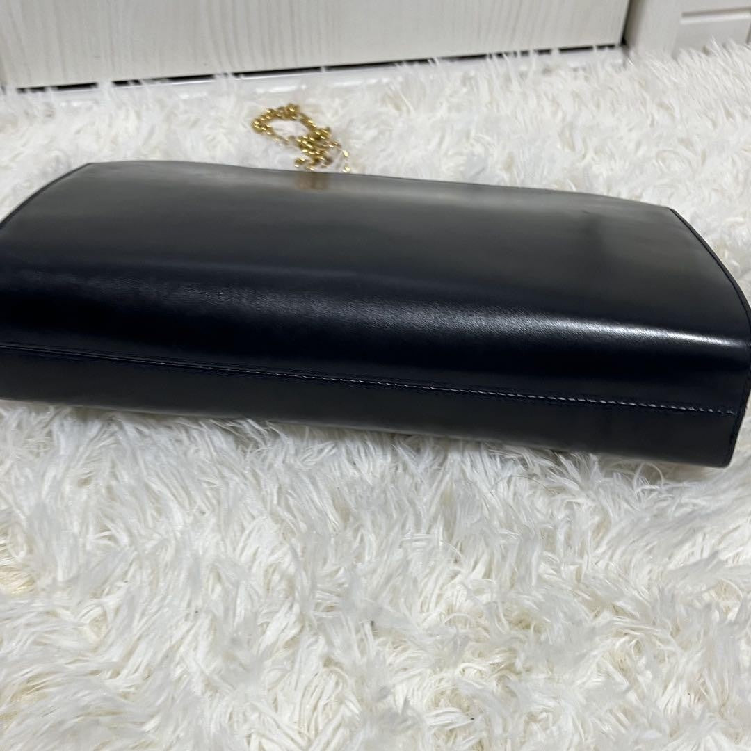 Salvatore Ferragamo shoulder bag Purse Gancini Dark Navy chain Leather Authentic