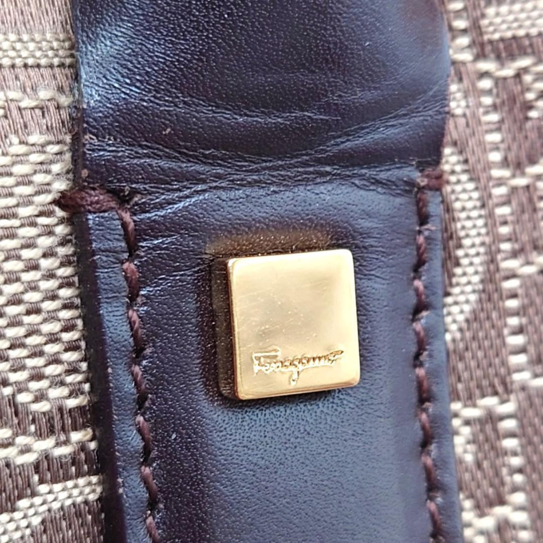 Salvatore Ferragamo handbag Purse Gancini Brown Canvas Leather mini boston bag