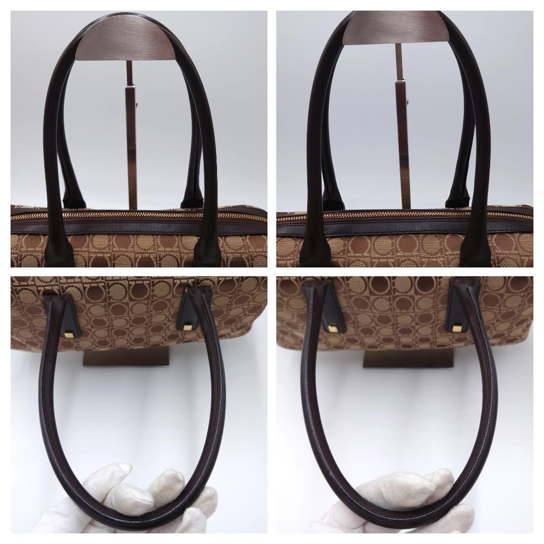 Salvatore Ferragamo handbag Purse Gancini Brown Canvas Leather mini boston bag