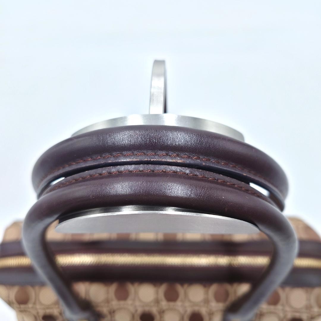 Salvatore Ferragamo handbag Purse Gancini Brown Canvas Leather mini boston bag