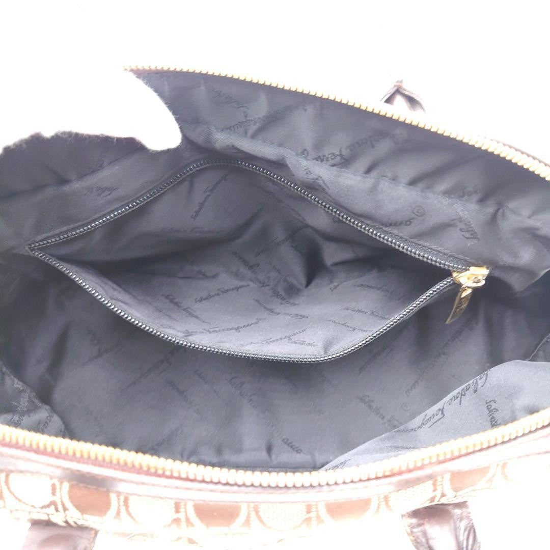 Salvatore Ferragamo handbag Purse Gancini Brown Canvas Leather mini boston bag