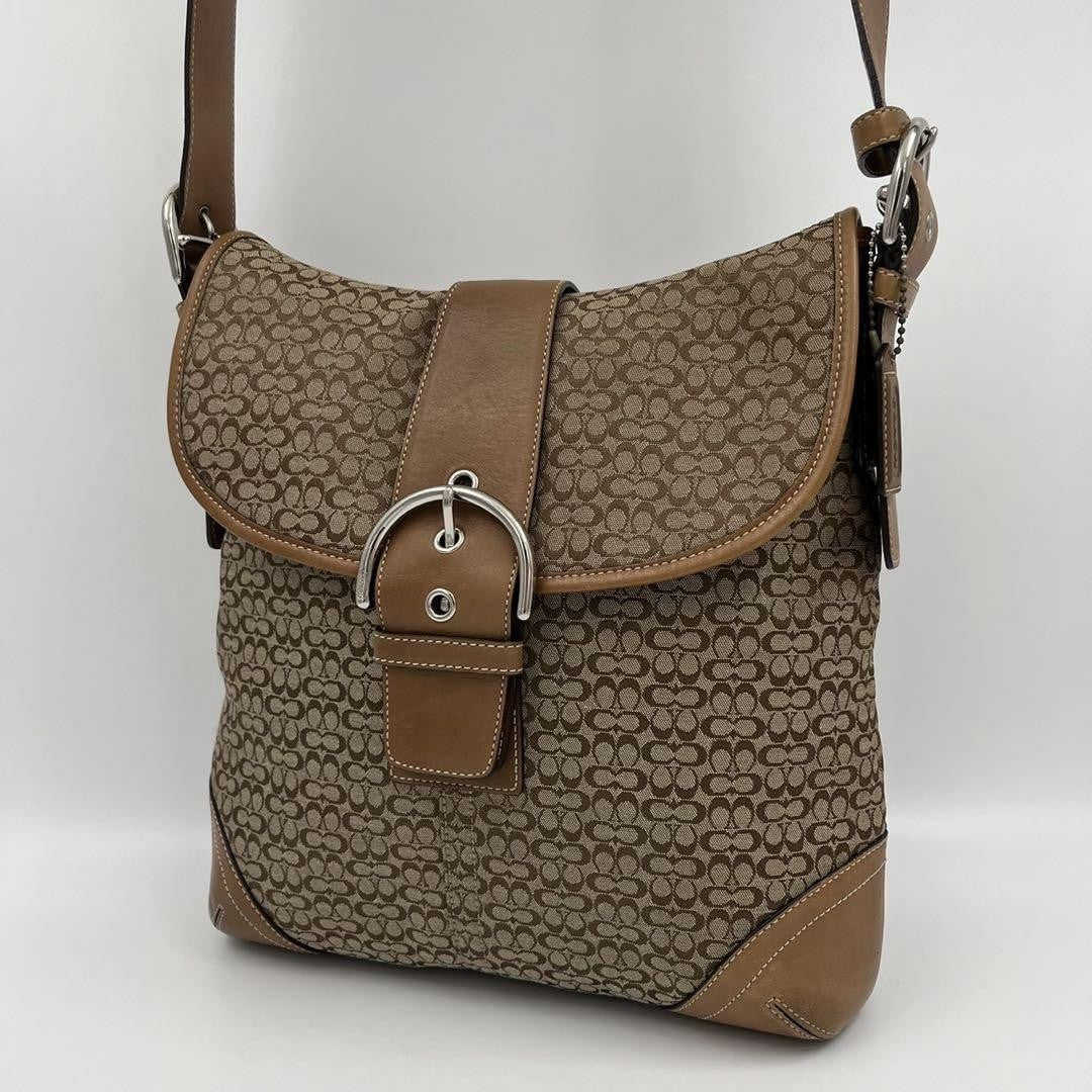 COACH Shoulder Bag Purse Canvas Leather Brown Authentic