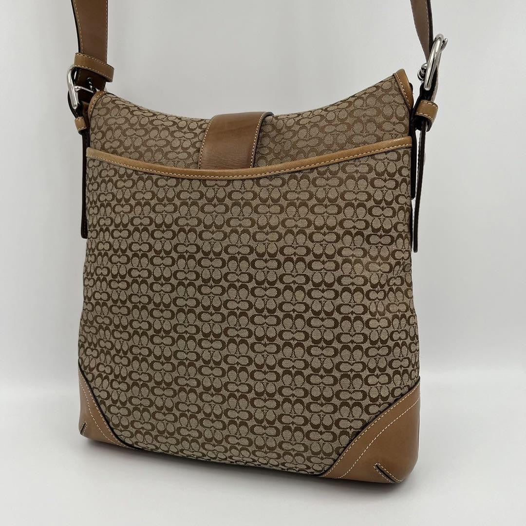 COACH Shoulder Bag Purse Canvas Leather Brown Authentic