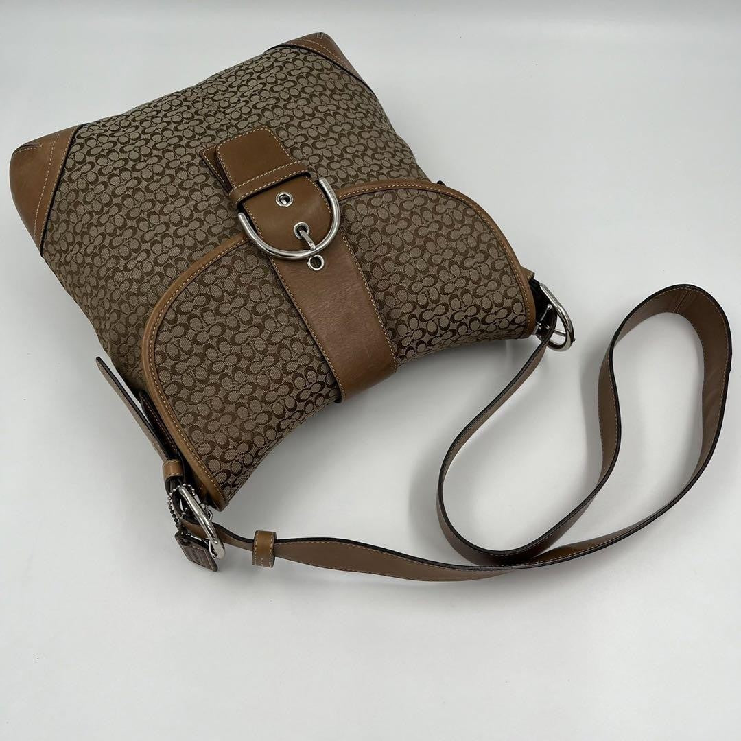COACH Shoulder Bag Purse Canvas Leather Brown Authentic
