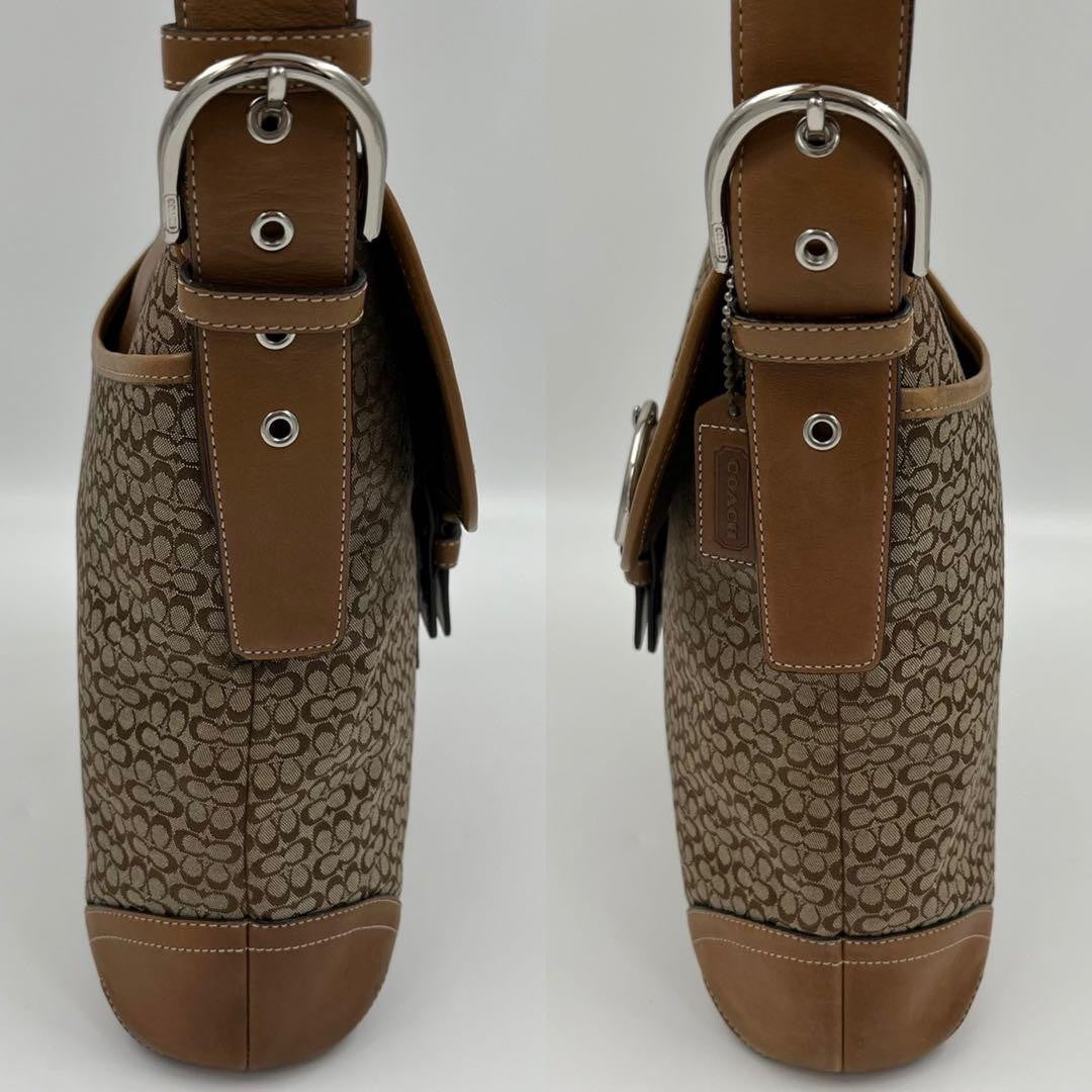 COACH Shoulder Bag Purse Canvas Leather Brown Authentic