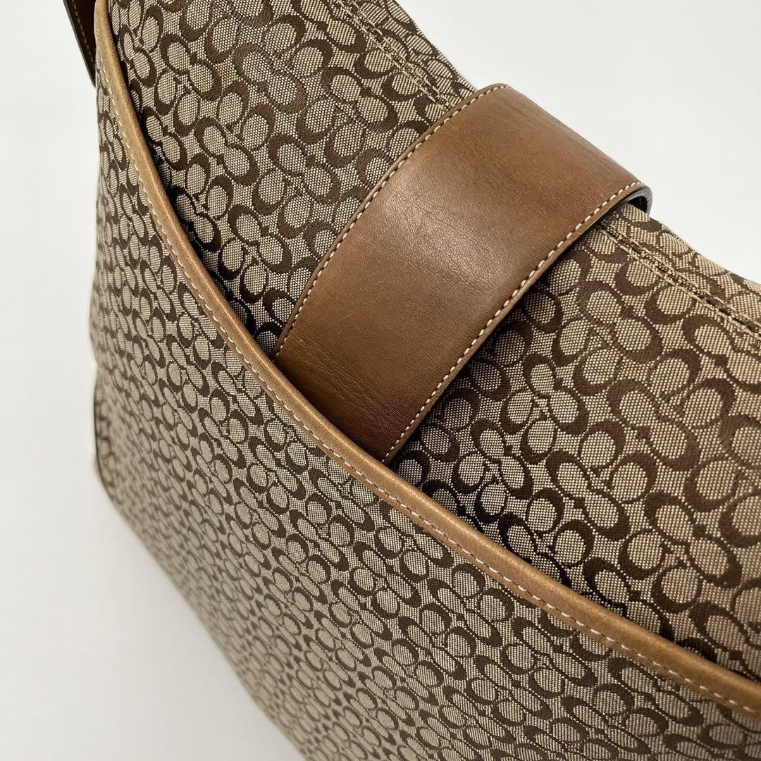 COACH Shoulder Bag Purse Canvas Leather Brown Authentic
