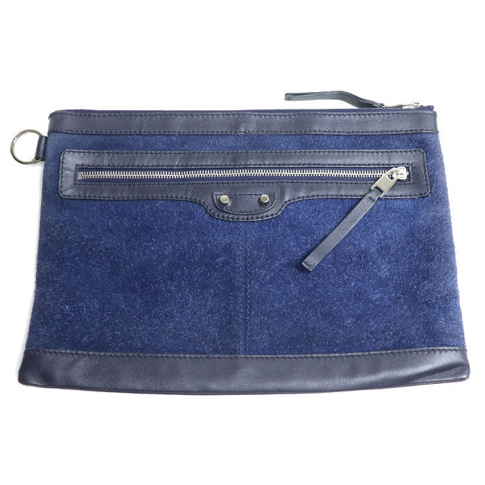 BALENCIAGA Clutch Bag Second Bag Suede Leather Blue Navy Authentic