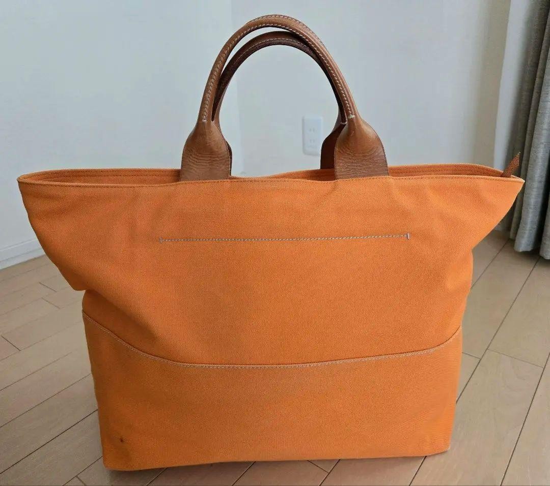 MIU MIU Hand Bag Tote Purse Canvas Leather Orange Authentic