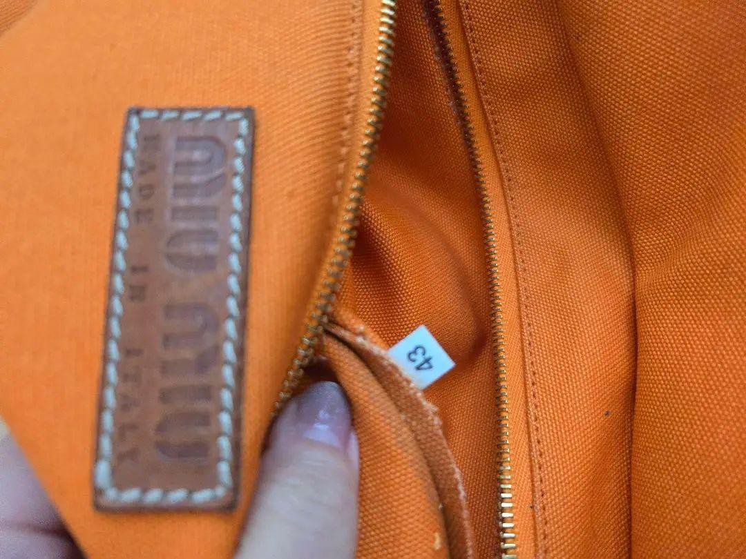 MIU MIU Hand Bag Tote Purse Canvas Leather Orange Authentic