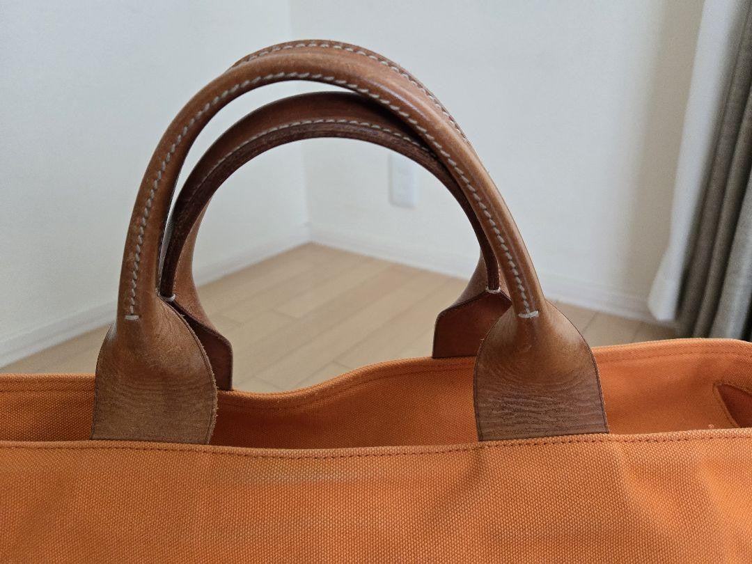 MIU MIU Hand Bag Tote Purse Canvas Leather Orange Authentic
