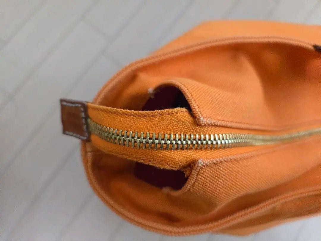 MIU MIU Hand Bag Tote Purse Canvas Leather Orange Authentic