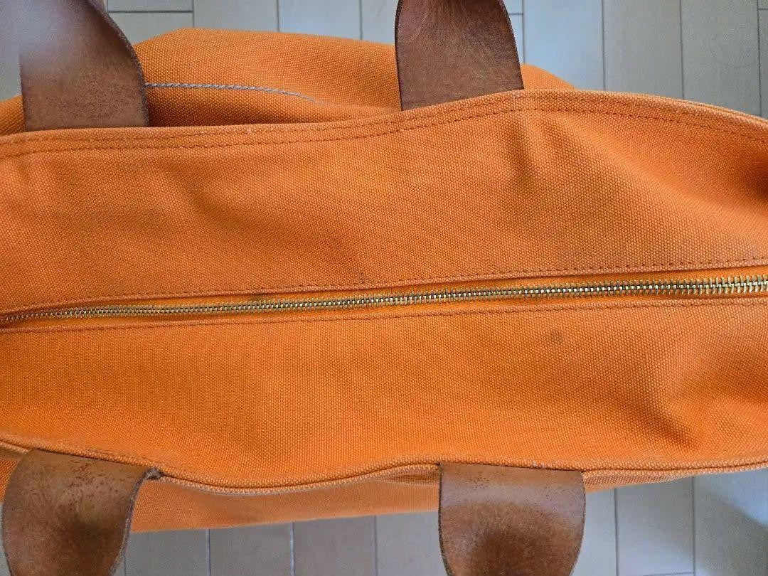 MIU MIU Hand Bag Tote Purse Canvas Leather Orange Authentic