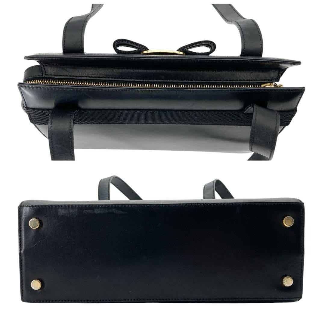 Salvatore Ferragamo shoulder bag Purse VARA RIBBON Black Authentic Leather