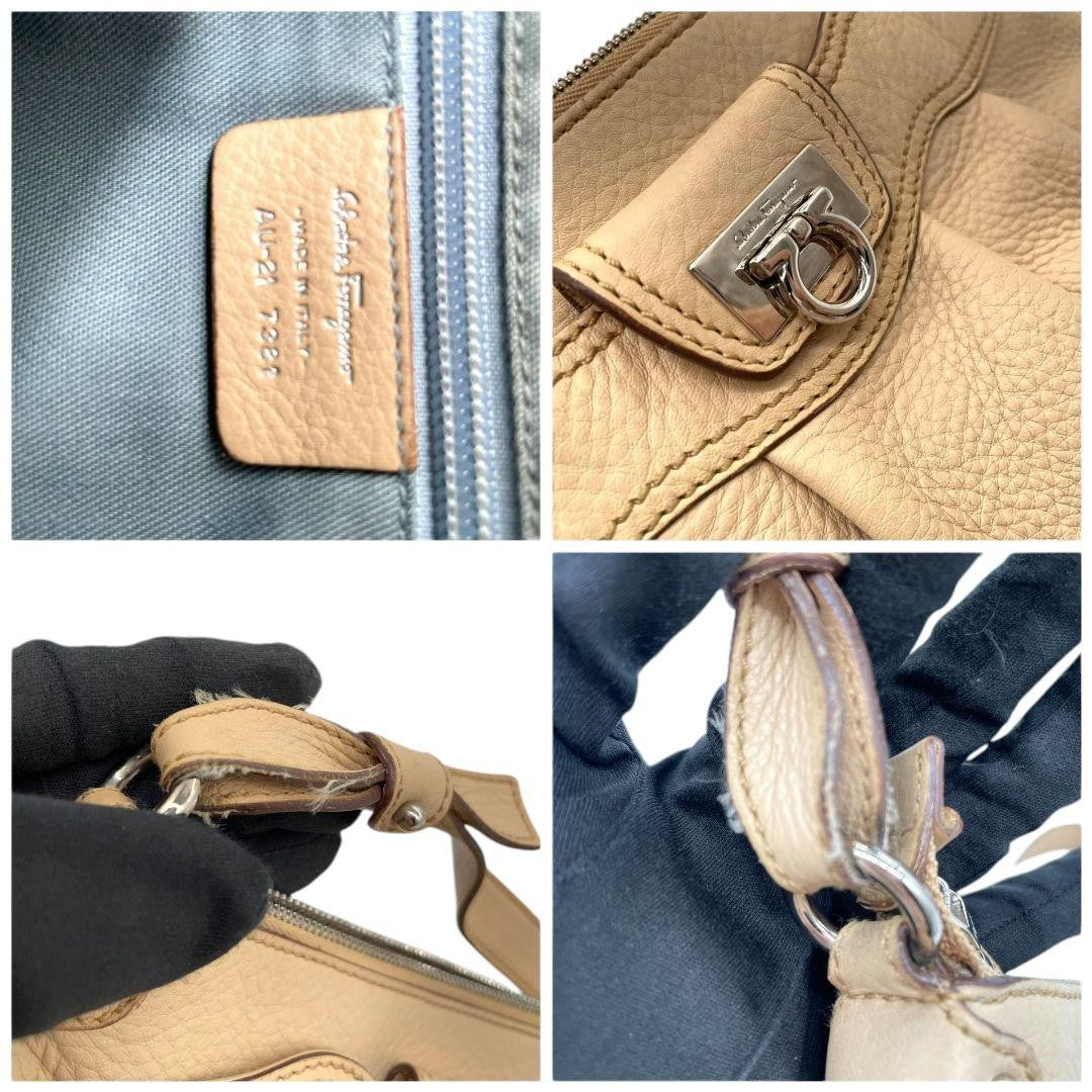 Salvatore Ferragamo shoulder bag Purse Gancini Beige Authentic Leather Women's