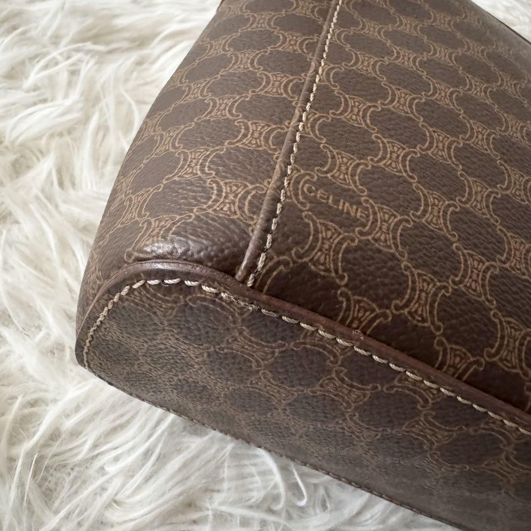 CELINE Pouch Vanity Purse Triomphe macadam pattern leather pvc brown Authentic