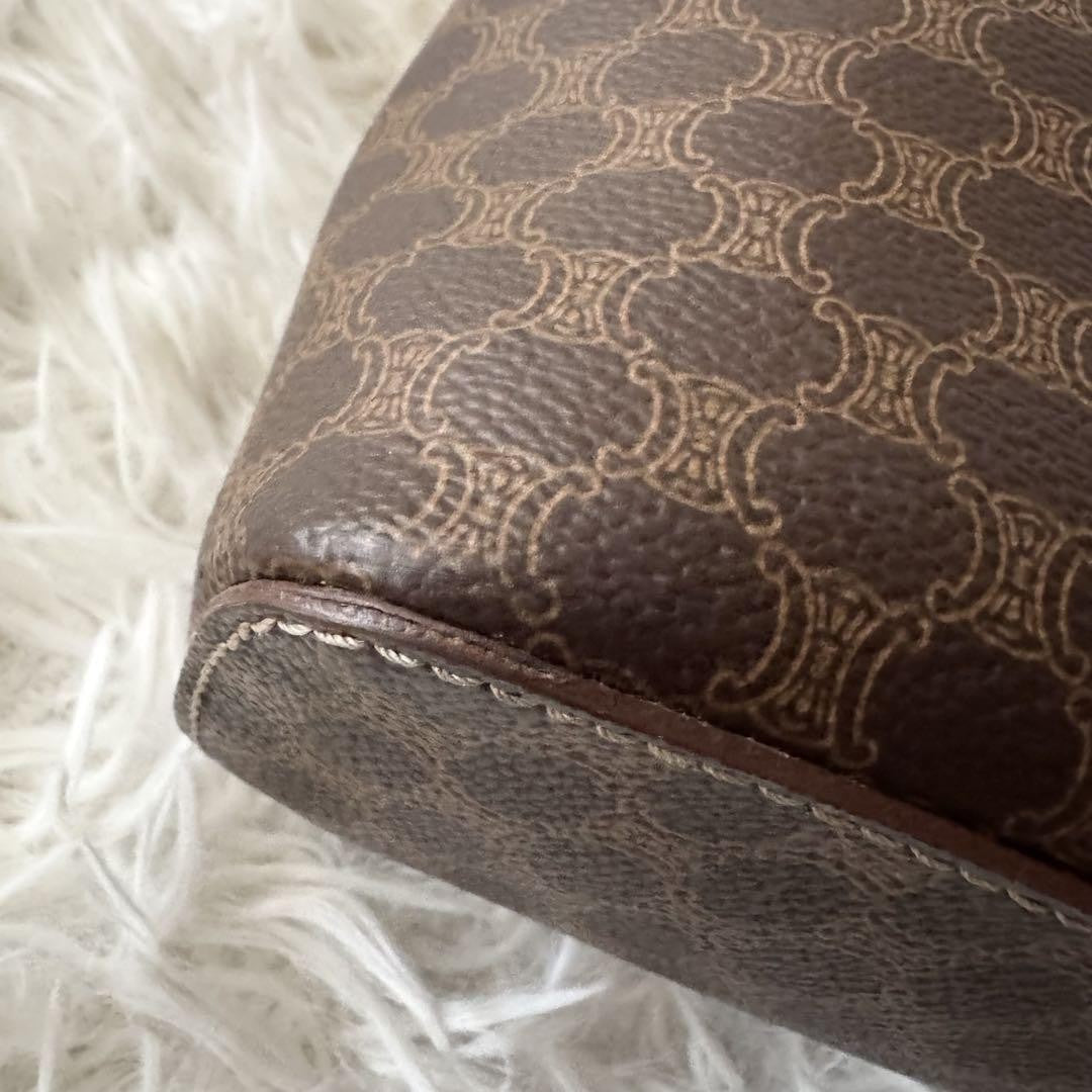 CELINE Pouch Vanity Purse Triomphe macadam pattern leather pvc brown Authentic