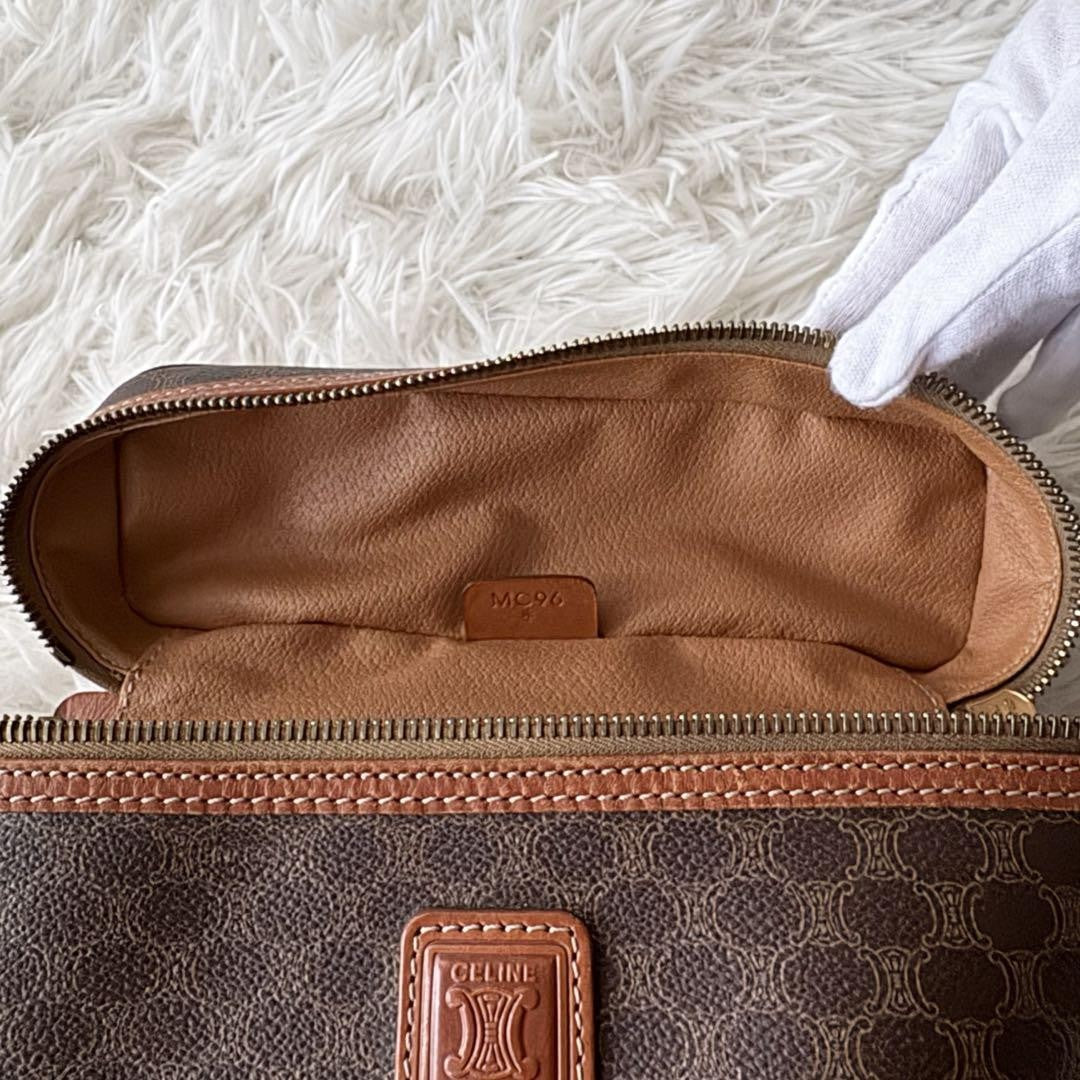 CELINE Pouch Vanity Purse Triomphe macadam pattern leather pvc brown Authentic