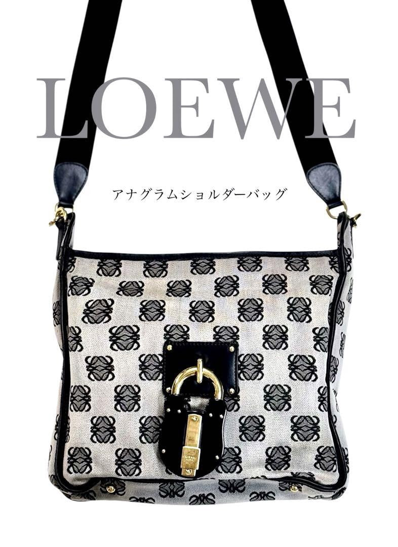 LOEWE shoulder bag Anagram Purse Canvas Leather Black Authentic Women's Used