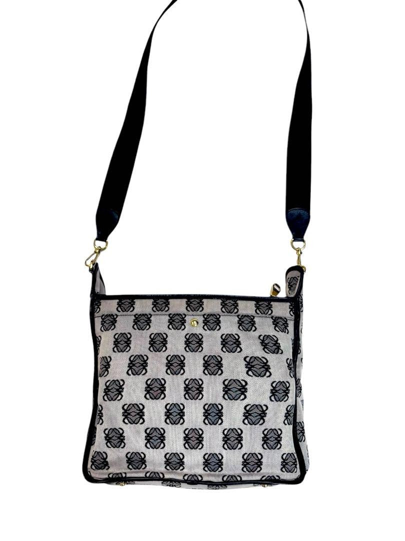 LOEWE shoulder bag Anagram Purse Canvas Leather Black Authentic Women's Used