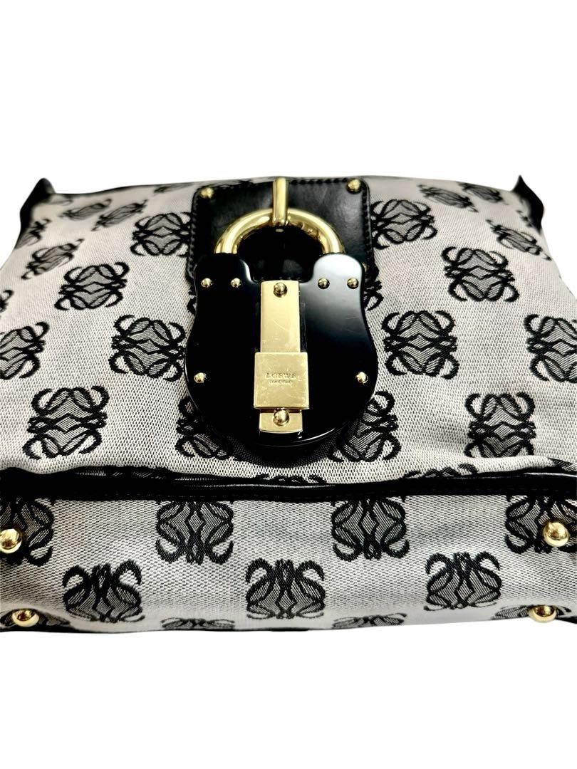 LOEWE shoulder bag Anagram Purse Canvas Leather Black Authentic Women's Used