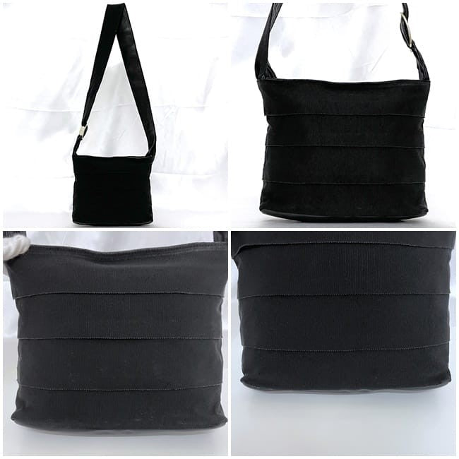 Salvatore Ferragamo shoulder bag Purse VARA Black Canvas Leather Authentic Used